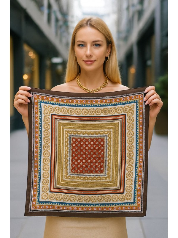 14850 Etro Desenli Kahve Bandana Fular 70x70 cm
