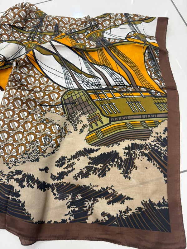 14917 Tekne Desenli Kahve Bandana Fular 90x90 cm