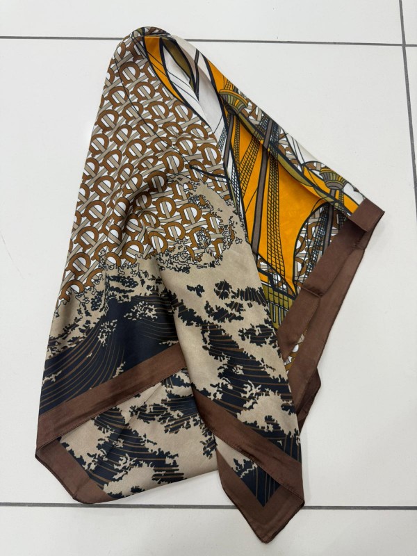 14917 Tekne Desenli Kahve Bandana Fular 90x90 cm