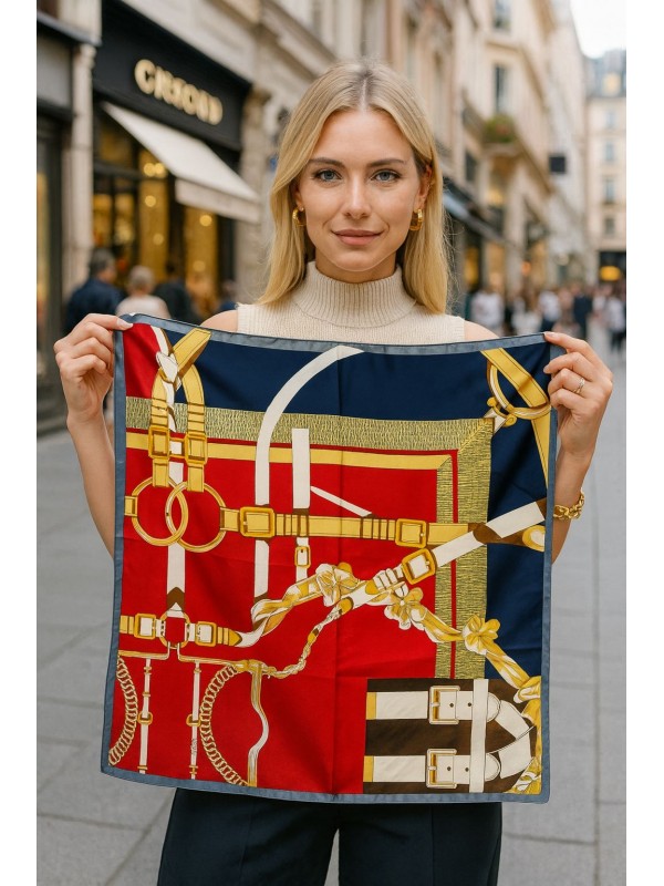 14923 Kemer Desenli Kırmızı Bandana Fular 90x90 cm