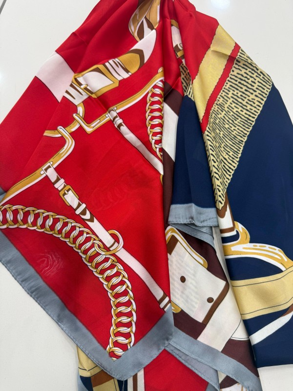 14923 Kemer Desenli Kırmızı Bandana Fular 90x90 cm