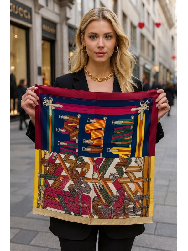 14925 Kemer Desenli Bordo Bandana Fular 90x90 cm