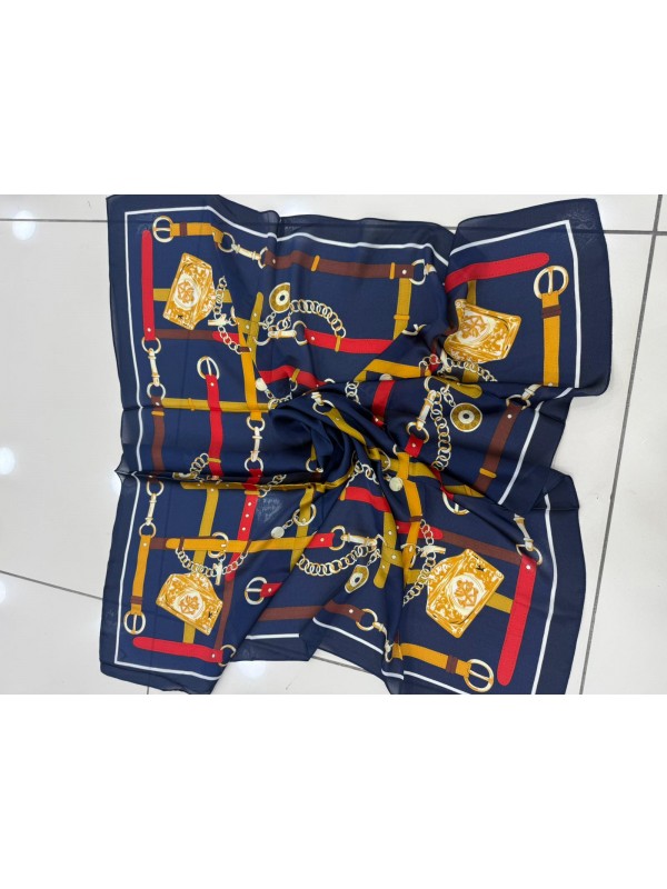14931 Zincir Desenli Lacivert Bandana Fular 90x90 cm