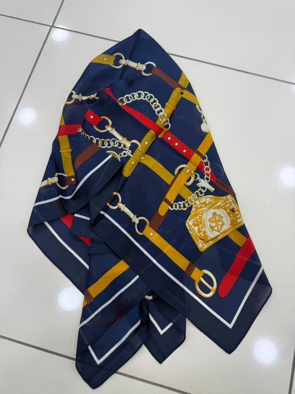 14931 Zincir Desenli Lacivert Bandana Fular 90x90 cm