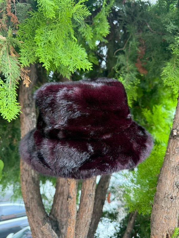 14817 Mürdüm Peluş Bucket Şapka