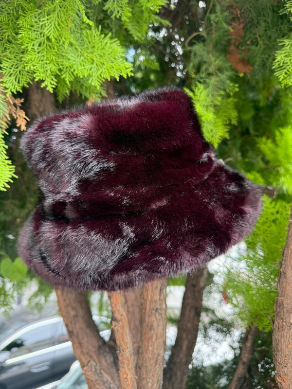 14817 Mürdüm Peluş Bucket Şapka