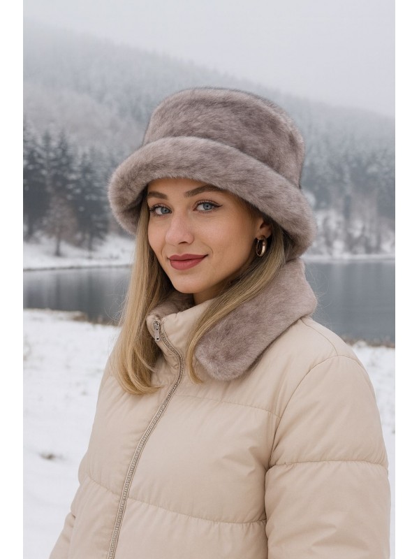 14817 Vizon Peluş Bucket Şapka