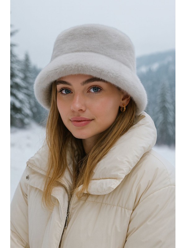 14817 Gri Peluş Bucket Şapka