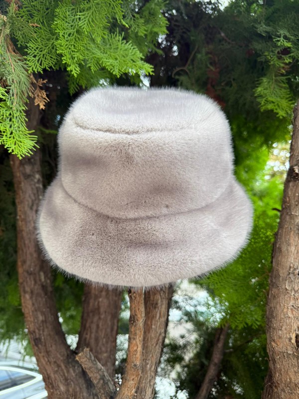 14817 Gri Peluş Bucket Şapka