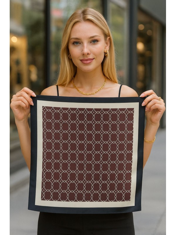 15359 Zincir Desenli Siyah Bandana Fular