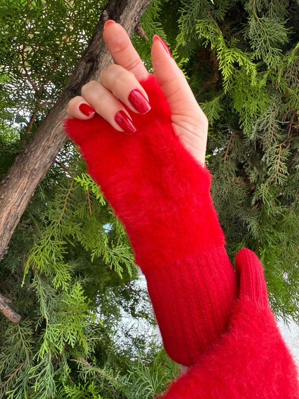 16027-1 Peluş Kırmızı Eldiven