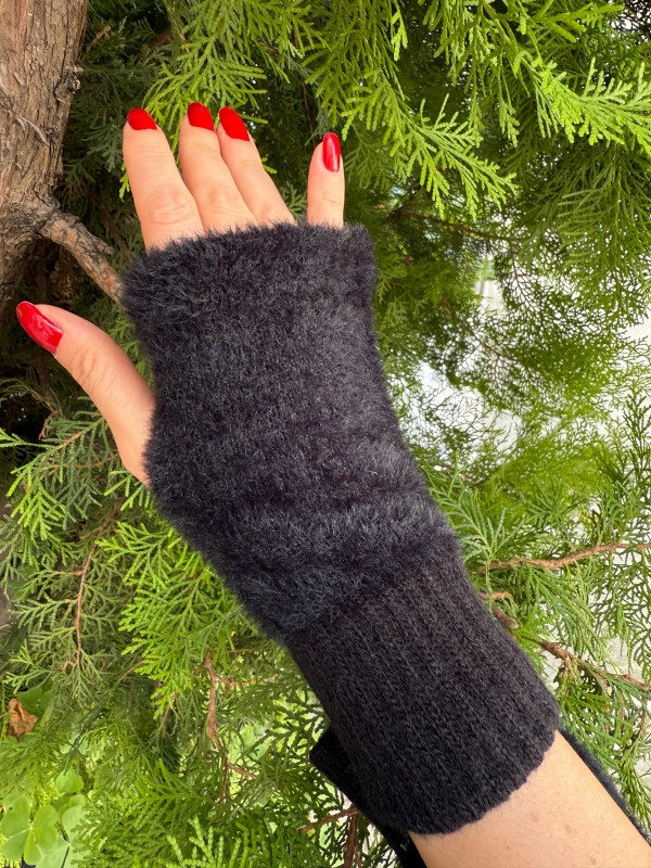 16027-1 Peluş Siyah Eldiven