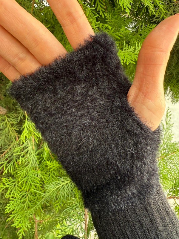 16027-1 Peluş Siyah Eldiven