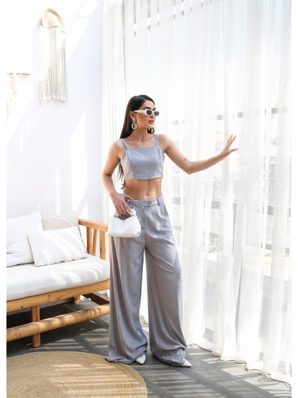 KETEN GİPELİ CROP VE PANTOLON İKİLİ TAKIM