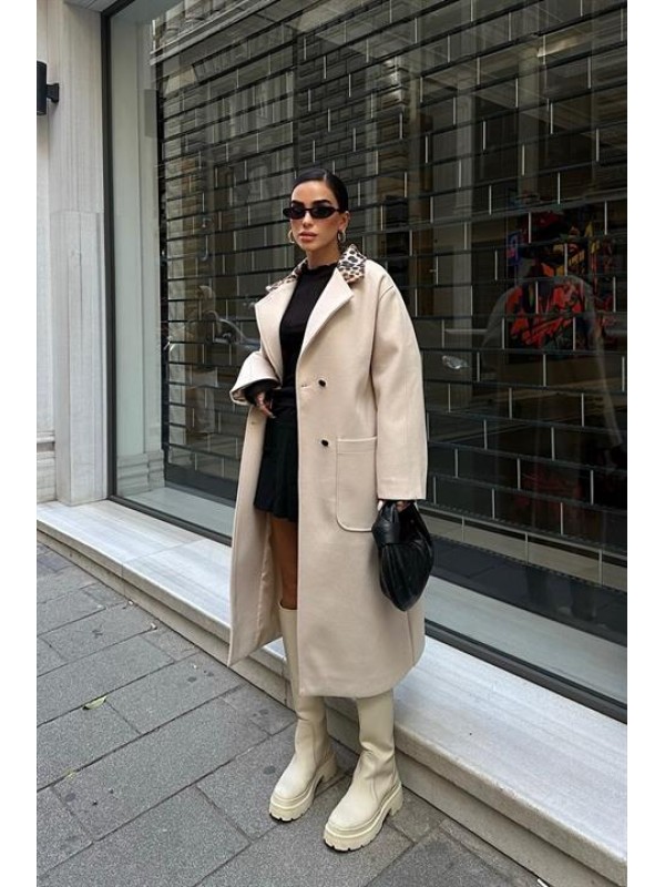 Merline Yakası Suet Leopar Salaş Kaban 7063