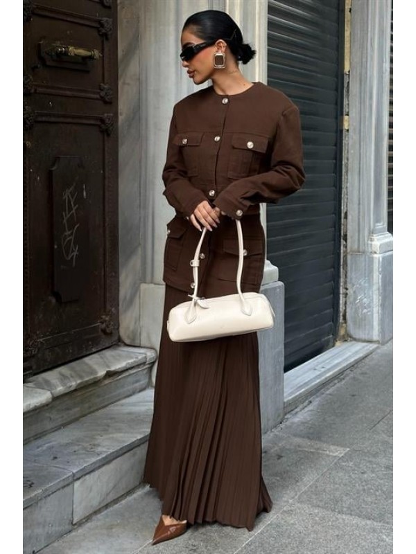 Asimetrik Etek ve Şifon Detaylı Tasarım Gabardin Takım 10264