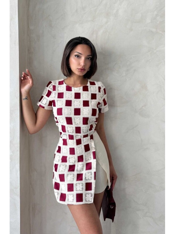 Dantel Detaylı Şort - Taş Bordo | Topshow