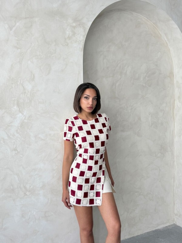 Dantel Detaylı Şort - Taş Bordo | Topshow