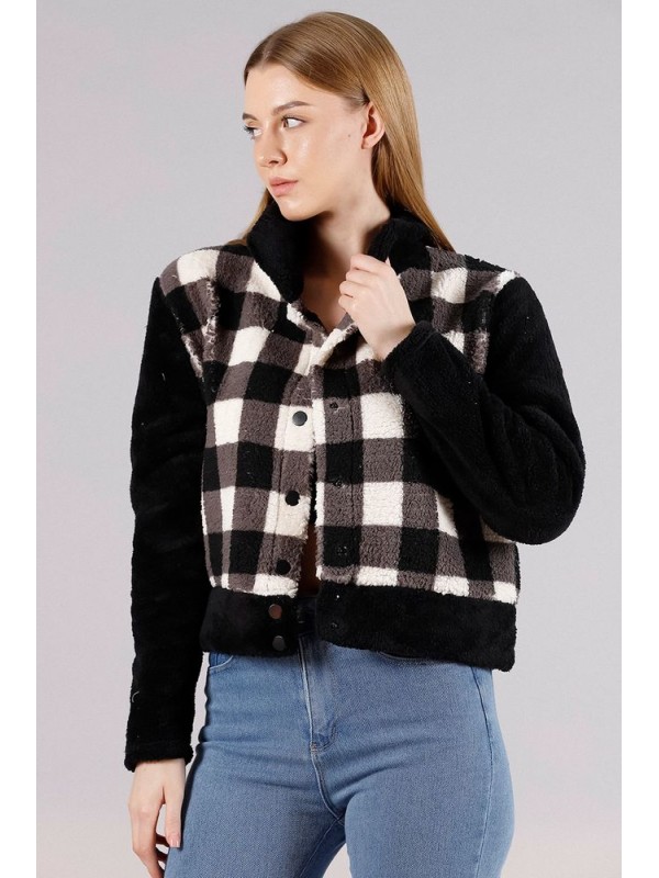 Toptan Polar Çıtçıtlı Toptan Mont - Siyah Dama | TOPSHOW | F1133