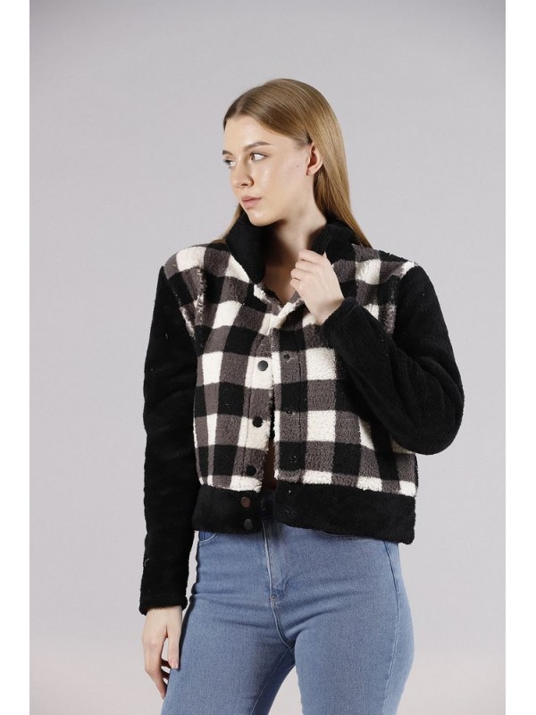 Toptan Polar Çıtçıtlı Toptan Mont - Siyah Dama | TOPSHOW | F1133