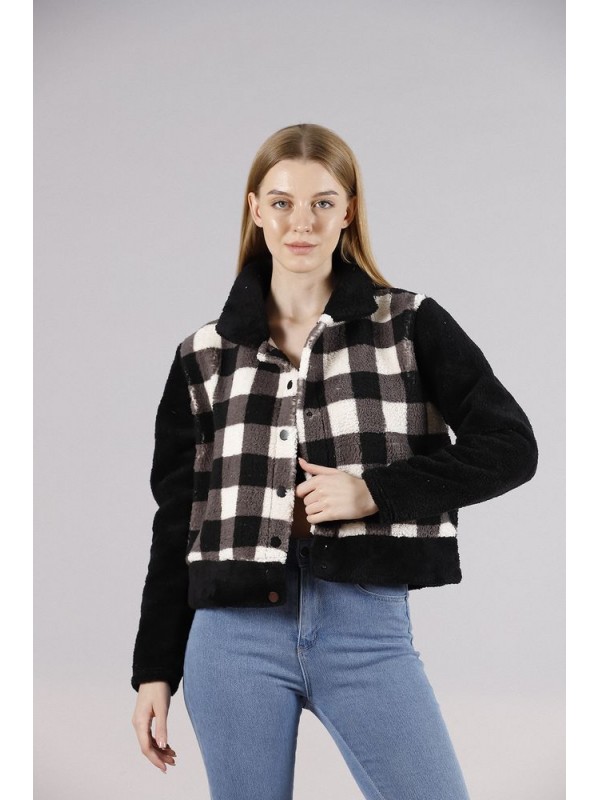 Toptan Polar Çıtçıtlı Toptan Mont - Siyah Dama | TOPSHOW | F1133