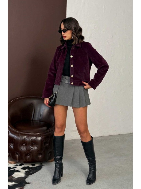 Topshow - Toptan Peluş Düğmeli Mont - MÜRDÜM