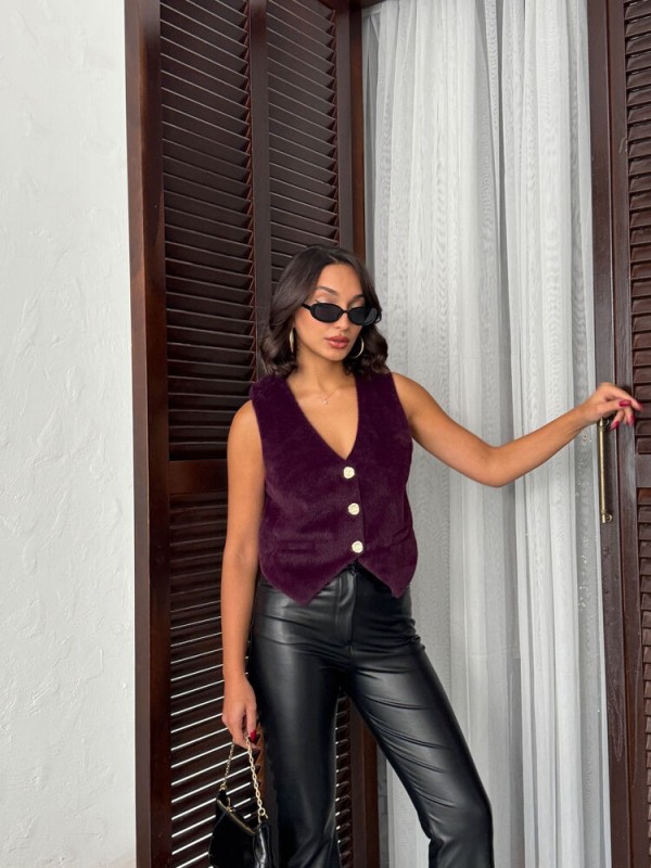 Topshow - Toptan Peluş Yelek- MÜRDÜM