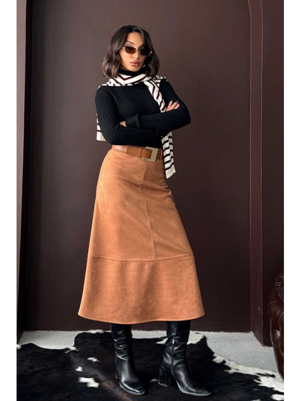 Topshow Scuba Süet Etek - Taba | F2004