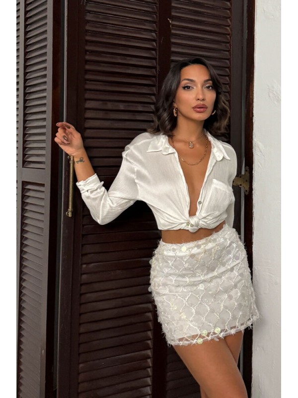 Topshow Pul Detaylı Abiye Mini Etek - Krem | F2011