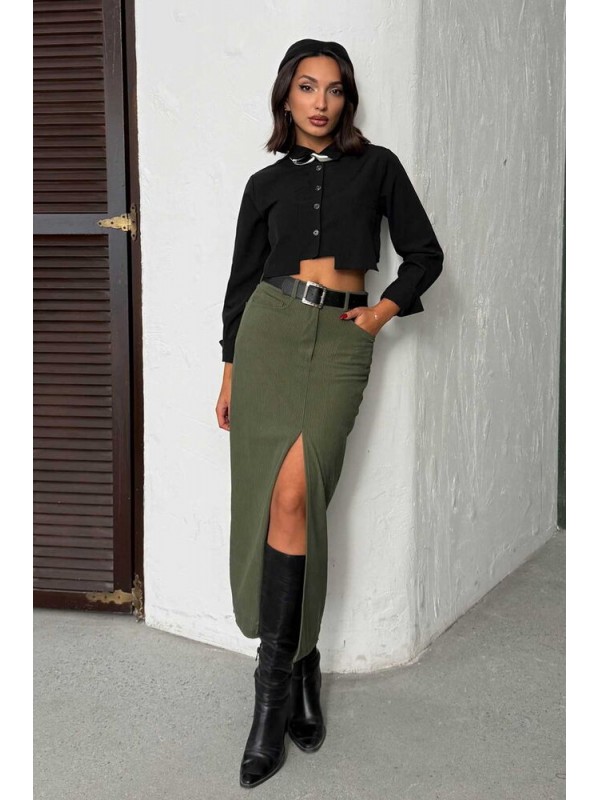 F 2033 FİTİLLİ KADİFE ETEK - HAKİ