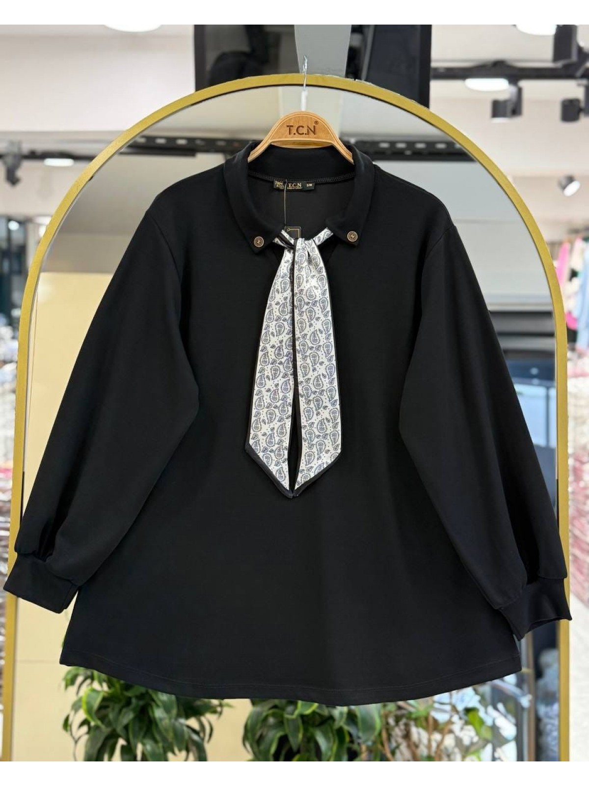 Fular Detaylı Oysho Kumaş Tunik -siyah