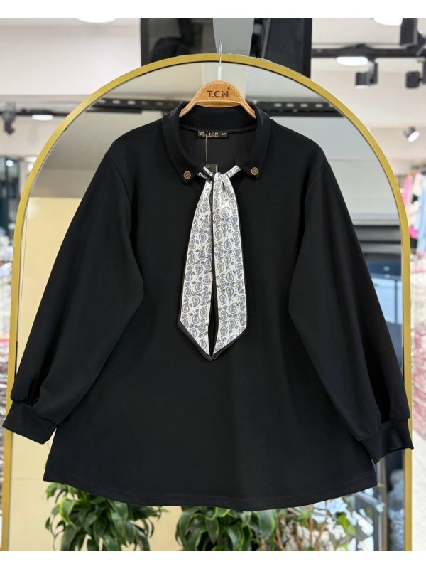 Fular Detaylı Oysho Kumaş Tunik -siyah