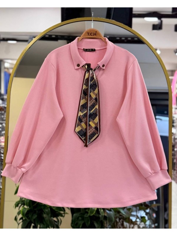 Fular Detaylı Oysho Kumaş Tunik -Pembe
