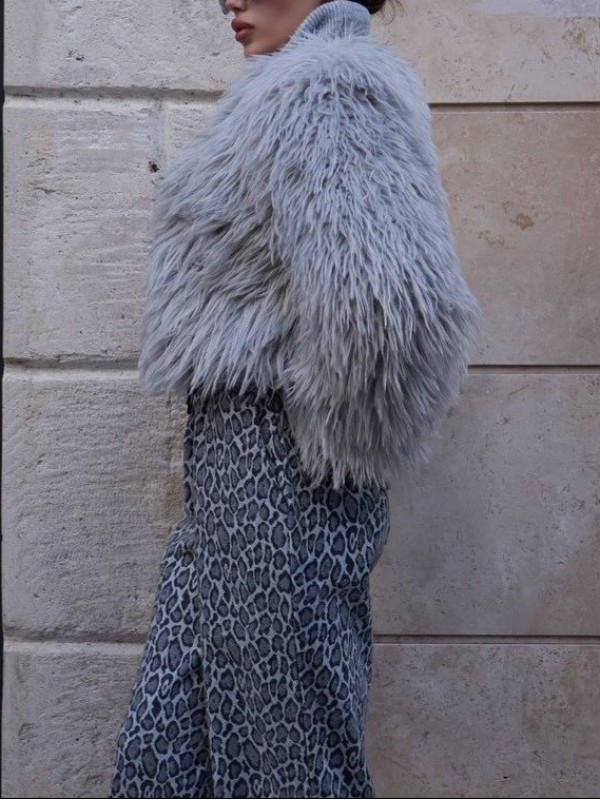 Sakallı Ceket Mont  -Gri