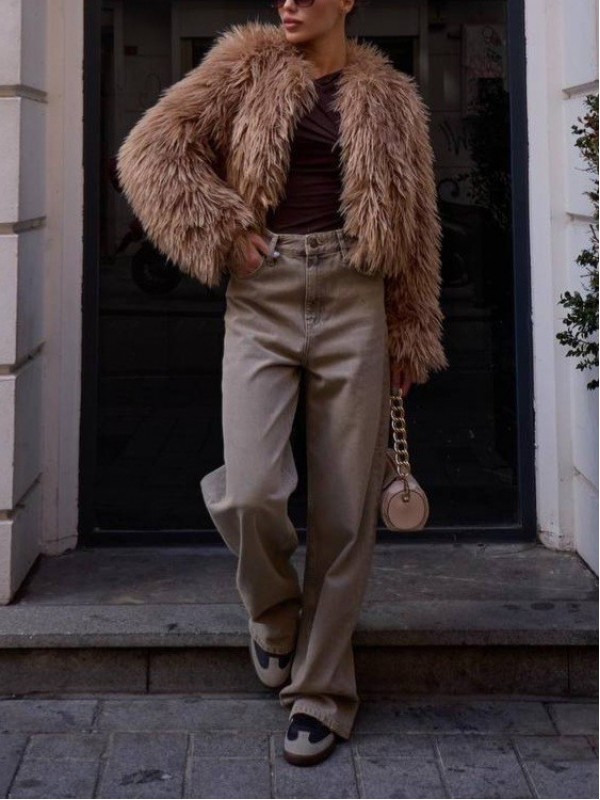 Sakallı Ceket Mont  -Vizon