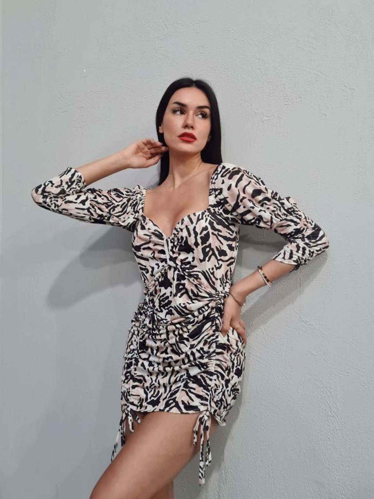 Büzgülü Sandy Elbise -Çoklu Renk