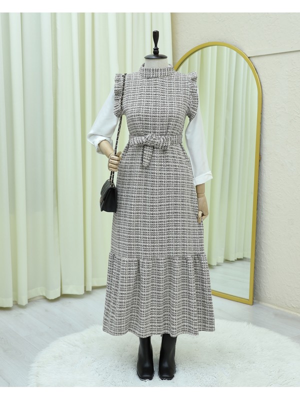 Kolları Fırfırlı Kemerli Tuvit Jile      -Kahve