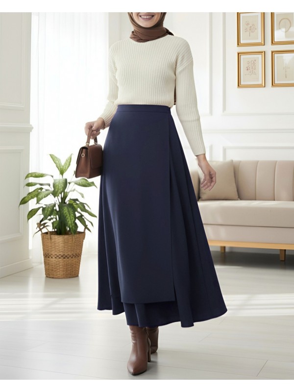 Önü Çapraz Çift Katlı Scuba Etek  -Laci