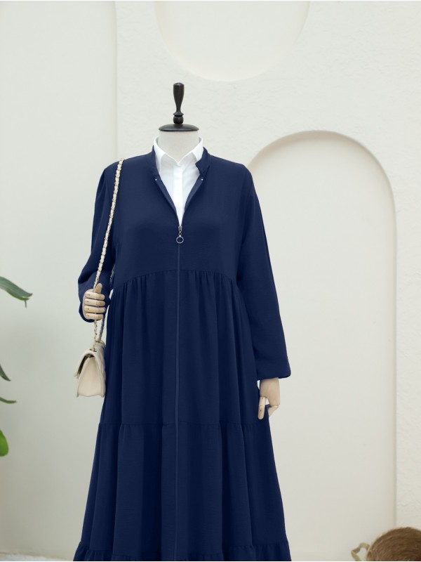 Boydan Fermuarlı Kolu Lastikli Parçalı Ayrobin Ferace -Laci