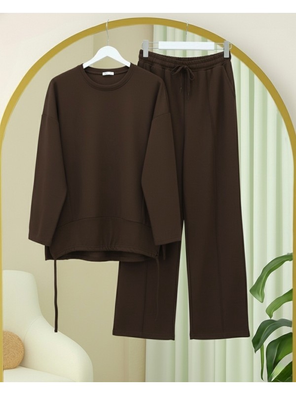 Eteği Bağcıklı Arkası Uzun Oysho Takım  -Kahve