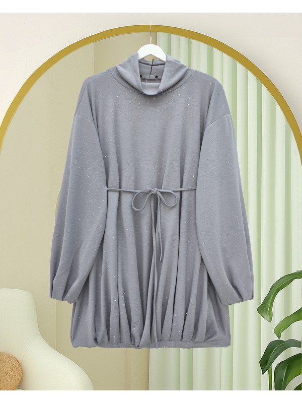 Eteği Lastikli Beli Bağcıklı Yarım Boğazlı Oysho Sweat -Açık Gri