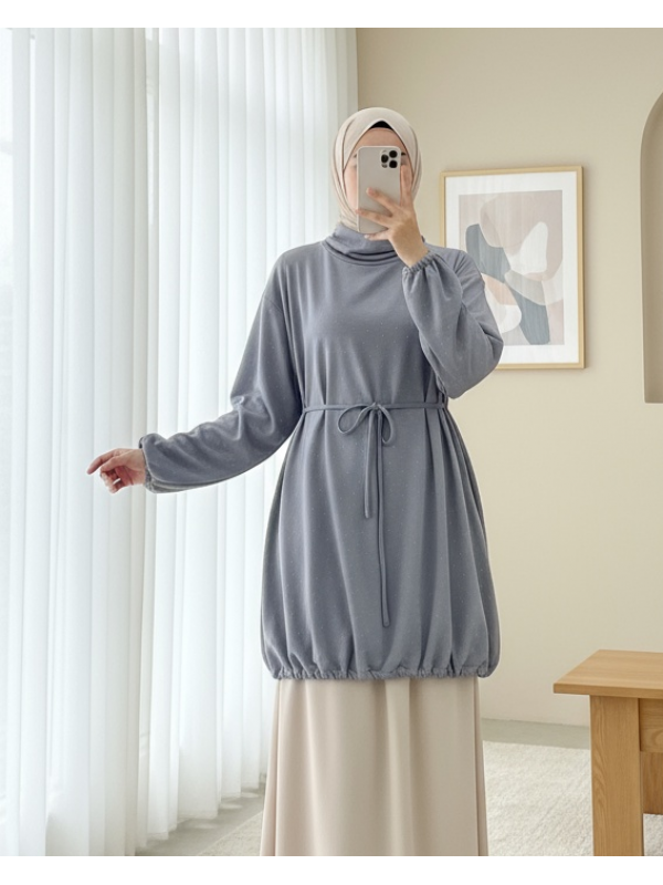 Eteği Lastikli Beli Bağcıklı Yarım Boğazlı Oysho Sweat -Açık Gri