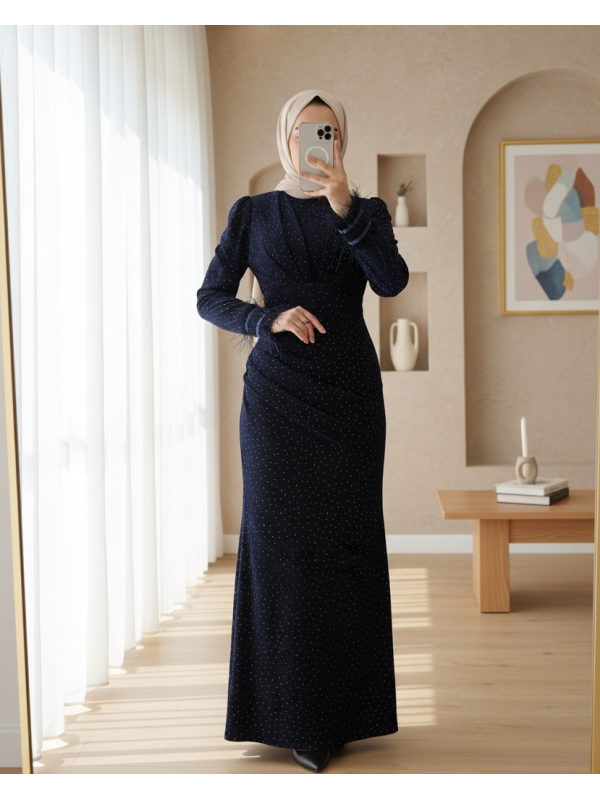 Kolu Tüylü Önü Çift Kuyruklu Abiye  -K.Laci