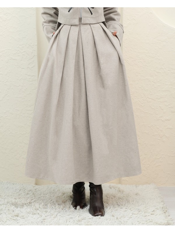 Pileli Fermuarlı Kaşe Etek   -Taş