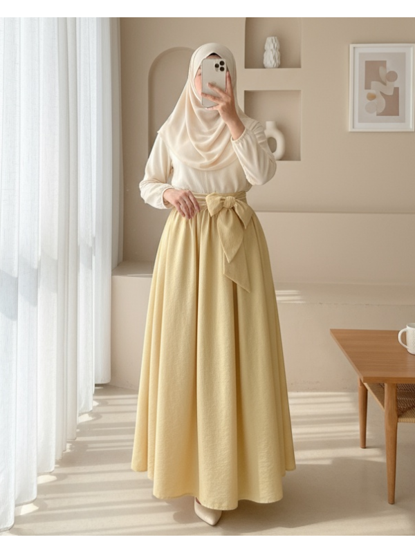 Piliseli Kemerli Paraşüt Etek    -Açık Sarı