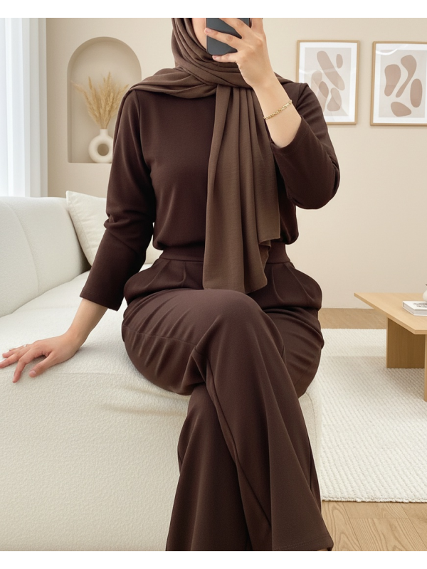 Beli Cırtcırt Detay Boru Paça Kumaş Pantalon  -Kahve