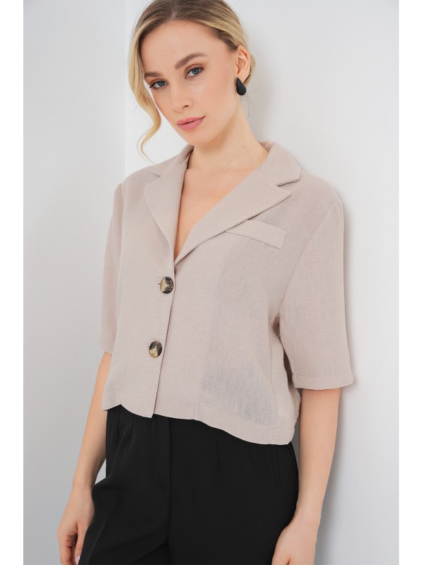 0706 Crop Keten Ceket - Bej