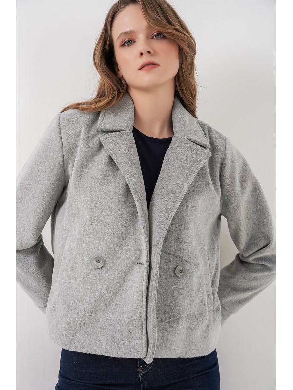 Kadın Kısa Kaşe Ceket 0725 - A.Gri