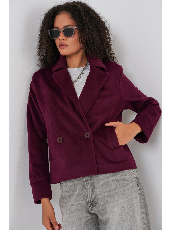 Kadın Kısa Kaşe Ceket 0725 - Bordo