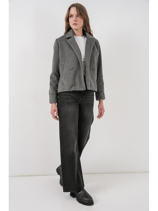 Kadın Kısa Kaşe Ceket 0725 - Gri
